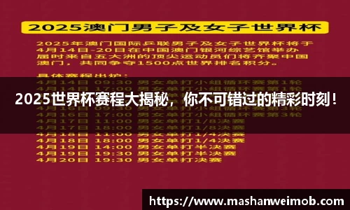 2025世界杯赛程大揭秘，你不可错过的精彩时刻！